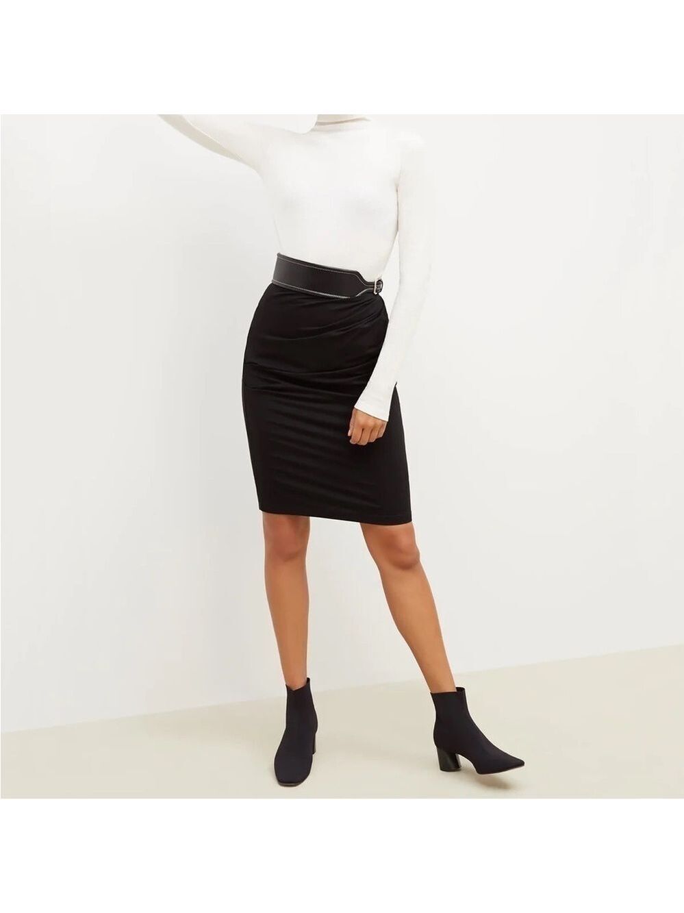 Mm Lafleur The Soho Skirt Ruched Lined Pencil Skirt Stretch Jersey Black Size XS